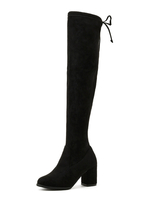 Cuissardes pour femmes à talons épais en micro suède; cuissardes noires
