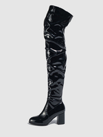 Cuissardes pour femmes bout rond talon épais sur les bottes au genou