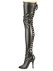 Cuissardes sexy femme noir en cuir synthétique bout pointu talon haut