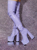 Cuissardes sexy femmes bout rond talon épais plate-forme sur les bottes au genou