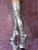 Cuissardes sexy pour femmes bout rond talon aiguille cuir PU