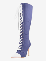 Cuissardes Style Sport De Grande Taille À Lacets À Bout Pointu Bottes À Talons Hauts