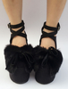 Daim Lolita Shoes plateforme noir Chunky talon fausse fourrure Bow Cross avant cheville bracelet Lolita pompes Déguisements Halloween