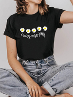 Daisy Floral T Shirt Graphic Short Sleeve Cotton Women Tee