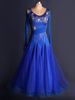 Danse de salon Organza robe bleu Royal Scoop cou Long Sleee Bodycon découper de Costume de danse de salon Swing Pleatred Flare Déguisements Halloween