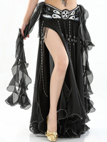 Danse du ventre Jupe longue à volants Fendue Plissée Femme Vêtements de danse Déguisements Halloween