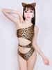 Danse Jazz Costumes Femmes Imprimé Léopard Découper Combinaison One Piece Dancing Wear Déguisements Halloween