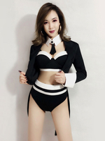 Danse Jazz Costumes Femmes Noir Deux Tons Soutien-Gorge Avec Pardessus 3 Pièces De Danse Porter Déguisements Halloween