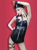 Danse Jazz Costumes Femmes Noir Fermeture Éclair En Cuir Synthétique Combinaison Sexy De Danse Porter Déguisements Halloween