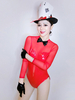 Danse Jazz Costumes Femmes Semi Sheer Bow Backless Synthétique Combinaison en Cuir Rouge Danse Porter Déguisements Halloween