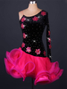 Danse latine robe velours une épaule fleurs strass perles bicolore volants dos nu danse latine Costume Déguisements Halloween