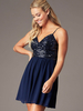 Dark Navy Homecoming Robe 2022 Courts paillettes en V V-Line Tenues de retour serrées