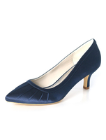 Dark Navy Mother Shoes Satin Pointu Toe Invité De Mariage Chaussures Chaton Talon Chaussures De Mariée