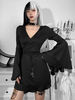 Dark Wind Spring Spring and Summer New Trompette Robe à col V Bandage Taille haute Taille Jupe européenne et américaine