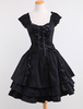 Dentelle de coton noir Lolita Robe OP 3 Lyers Hem Déguisements Halloween