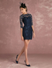 Dentelle mère de robe Vintage robe de Cocktail courte Illusion Half Sleeve Dark marine Party robe fourreau