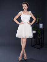 Dentelle robe courte Tulle bretelles Sweetheart Mini robe de mariée trapèze volant manches Homecoming robe de mariée
