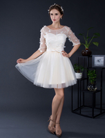 Dentelle robe courte Tulle hors-la-épaule manches moitié Mini robe de mariée a-line Illusion Homecoming robe de mariée