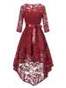 Dentelle Robes Bourgogne Jewel cou demi-manches Haut Bas conception lacent Robes Casual