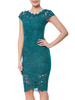Dentelle Robes Cyan Jewel cou à manches courtes en couches évider Ruches Midi Robes