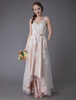 Dentelle Robes De Mariage 2022 Haut Bas Arc Ceinture Tulle Applique D