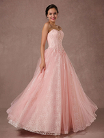Dentelle rose robe Tulle robe de mariée sans bretelles parole longueur a-ligne de perles Prom robe Backless luxe Pageant robe de mariée