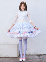 Dentelle Sweet Lolita SK Jupes Lolita à imprimé floral bleu ciel clair