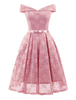 Dentelle Vintage Dress Off The épaule à manches courtes rétro Midi Dress