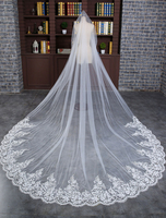 Dentelle voile Ivoire dentelle ovale moniste appliques bord Sequin mariée cathédrale voile avec peigne de mariage