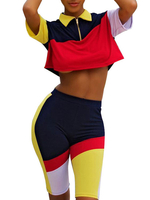 Des années 1970 Costume rétro Cosplay Femmes Rouge manches courtes Sweat Suit Set Halloween Déguisement Années 80
