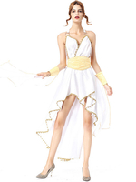 Déesse Grecque Déguisements Halloween Costumes À Volants Haut Bas Blanc Femme Robe Mardi Gras Vacances Costumes