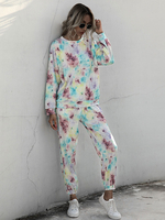 Deux femmes Sets Piece Violet polyester Jewel Neck Tie Dye classique manches longues Outfit