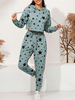 Deux pièces ensembles Aqua Polyester géométrique décontracté automne manches longues tenue à capuche pour les femmes
