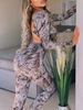 Deux pièces ensembles écru blanc polyester col bijou à lacets pantalon décontracté à manches longues tenue pour les femmes