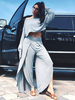 Deux pièces ensembles gris Crop Top à manches longues avec haute fente pantalon large jambe surdimensionné Outfit femmes