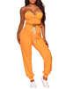 Deux pièces ensembles haut court sans manches sans bretelles orange avec un pantalon long pour les femmes