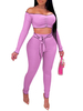 Deux pièces ensembles lilas polyester lacé haut court à col bateau avec pantalon skinny