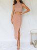 Deux pièces ensembles rose col haut Casual Pull sans manches femmes tenue