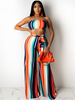 Deux Pièces Ensembles Rouge Polyester Plissé Rayures Motif Sexy Tube Top Dété Sans Manches Sans Bretelles Dos Nu Dété Femmes Outfit