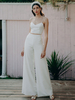 Deux pièces Robe de mariée Polyester Col en V Trapèze Longueur ras du sol Dos nu Sans manches Ivoire