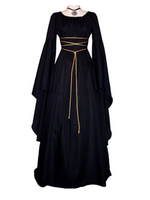 Déguisement Carnaval - Costume de Vintage en polyester manches longues noire gothique pour adultes pour femme Déguisements Halloween