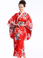 Déguisement Carnaval - Kimono rouge pour femme en satin imprimé fleuri Déguisements Halloween