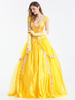 Déguisement Carnaval -La Belle Et La Bête Robe Jaune Scoop Princesse Robe Cosplay Costume avec des Gants Déguisements Halloween