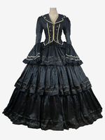 Déguisement Médiéval Rétro Robe Noirs Volants Haut En Polyester Ensemble Rétro Femme Marie Antoinette Costume Mascarade Robe De Bal
