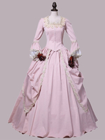 Déguisement Médiéval Rétro Roses Volants Jupe En Polyester Costume Marie Antoinette Femme Ensemble Rétro Robe De Bal De Fête