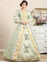 Déguisement Robe De Soirée Médiéval Bal Robe Jacquard Floral Vert Volant Royal De Costumes Rétro Vintage Princesse Costume Halloween