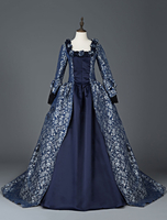 Déguisement Robe De Soirée Médiéval Costume Rétro Femme Marie-Antoinette Robe De Bal À Imprimé Floral En Satin Mat Halloween