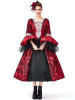 Déguisement Robe De Soirée Médiéval Costumes Déguisements Halloween Rétro Dentelle Tulle Imprimé Robe Rouge Femmes Costume Rétro Mascarade Robe De Bal