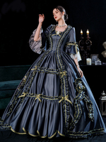 Déguisement Robe De Soirée Médiéval Princesse Robe De Costumes Rétro En Or Noir Femmes Marie-Antoinette Robe De Soirée De Style Européen