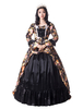 Déguisement Robe De Soirée Médiéval Princesse Robe Noire Rétro Costumes Femmes Fleur Imprimée Matte Satin Robe Époque Victorienne Style Vintage Vêtements Déguisements Halloween Carnaval
